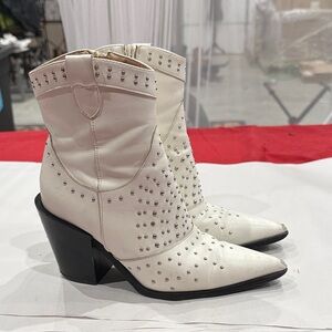 Studded White Heeled Boots